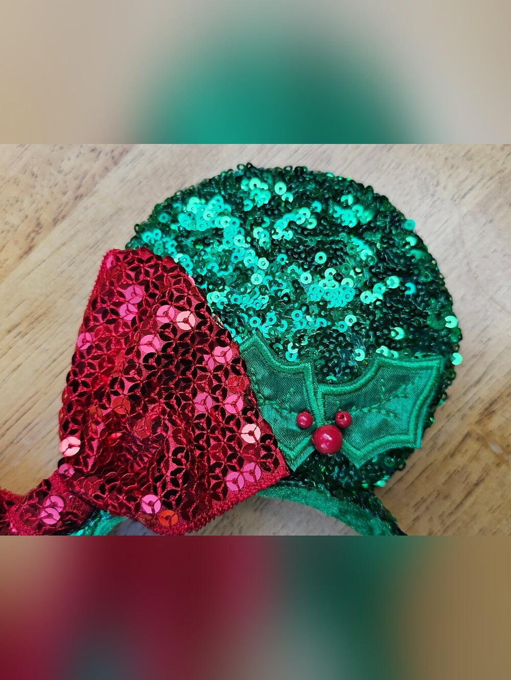 Disney Parks Christmas Holly Minnie Ears Headband With Hidden Mickey